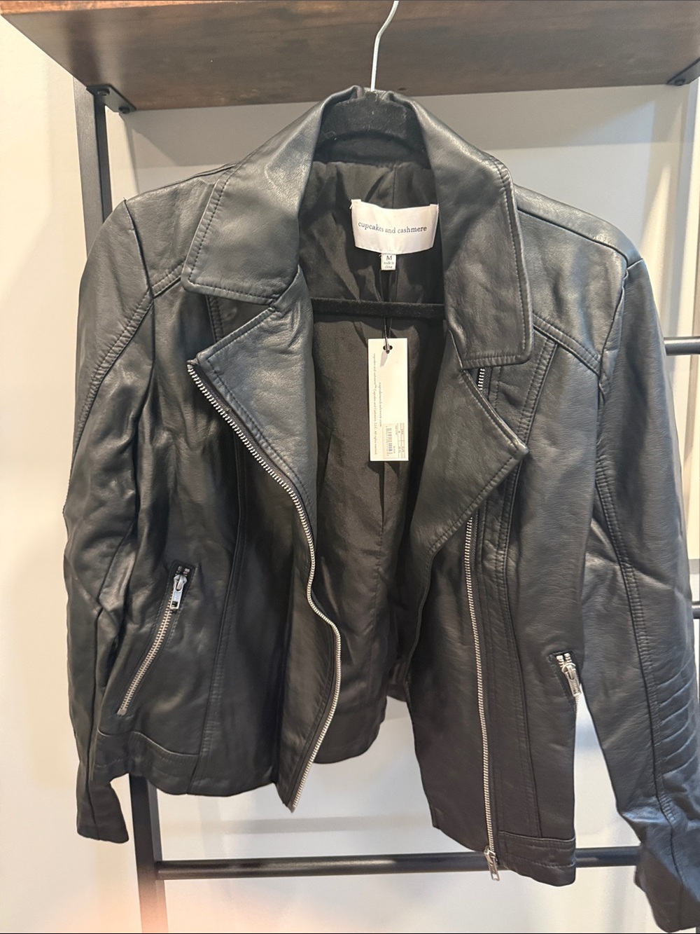 NWT cupcakes & cashmere Black Faux Leather Biker Jacket